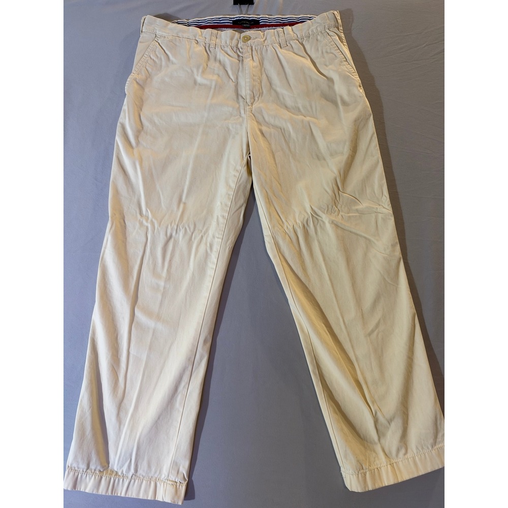 Tommy Hilfiger Mens 38x30 Chino Pants Cream Beige Cotton Straight Leg Trousers